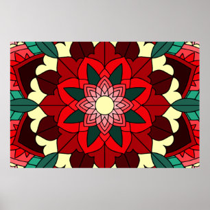 Mandala Padrão 02 em Poster vermelho
