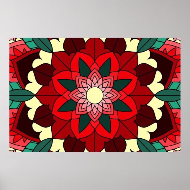 Mandala Padrão 02 em Poster vermelho (Frente)