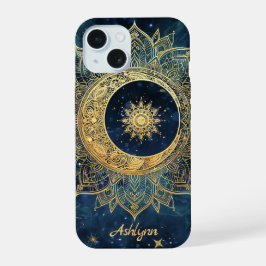 Mandalá Personalizado Azul Celestial Dourado Sol L