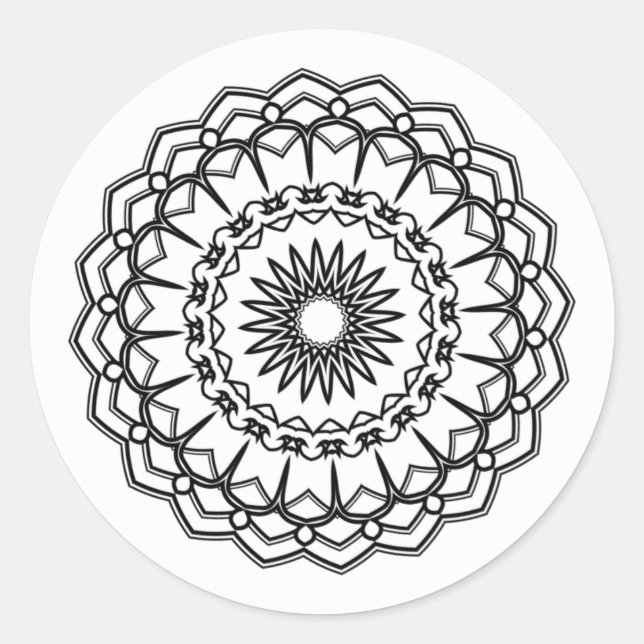 Mandala Preto e Branco Adesivo Redondo Envelope Ma (Frente)