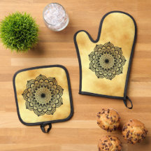 Mandala Preto em Fundo Dourado Suave