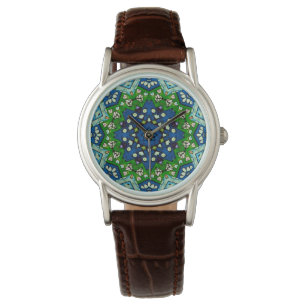 Mandala Retro Mosaico - Relógio de Padrão Azul Ver