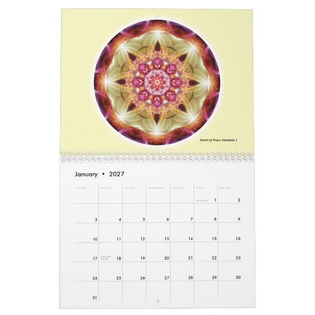 Mandalas do coração do calendário da paz 2015 (Jan 2027)