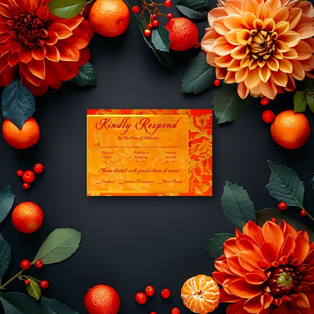 Mandarim opulente Laranja Casamento Floral RSVP (Elegant RSVP Mandarin Orange Enclosure Card )