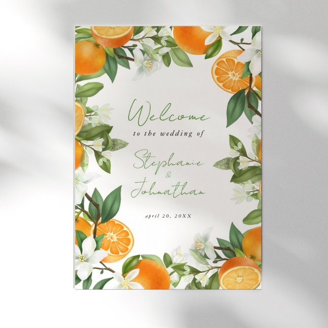 Mandarin Orange Watercolor Poster de Boas-vindas (Mandarin Orange Watercolor Wedding Welcome Poster)