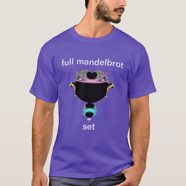 Mandelbrot de cheio colocado em T-Shirt azul e ros (Frente)