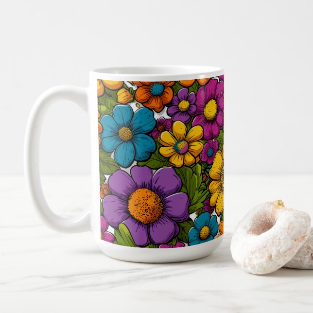Manhã Blooms caneca de café 15oz (Com Donut)