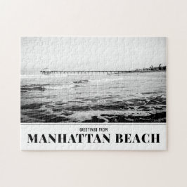 Manhattan Beach Pier Black and White Quebra-cabeça