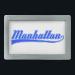 Manhattan com Swash<br><div class="desc">Manhattan, Nova Iorque, escrito com uma haste (cauda). Fontes em branco e azul. Design de texto original.</div>