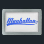 Manhattan com Swash<br><div class="desc">Manhattan,  Nova Iorque,  escrito com uma haste (cauda). Fontes em branco e azul. Design de texto original.</div>