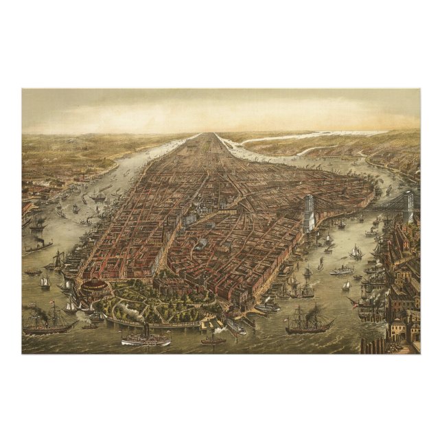 Manhattan Nova Iorque Antigo Alargamento de Fotos (Frente)