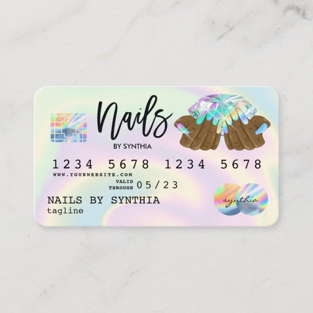 Manicure técnica do cartão de crédito holográfico (Frente)