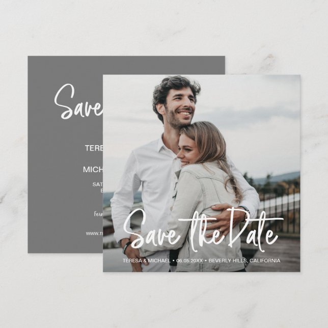 Manipulação minimalista Salvar a data Foto (Frente/Verso)