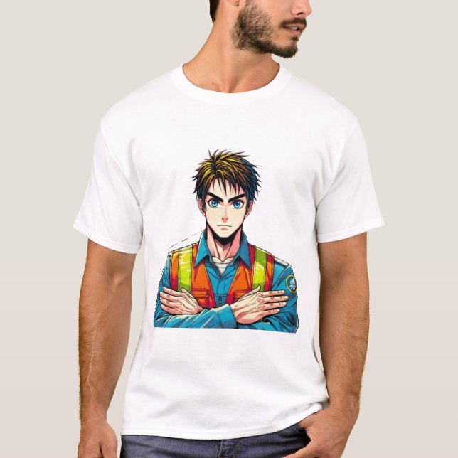 Männer Basic T-Shirt mit Manga-Sicherheitsfachmann (Frente)