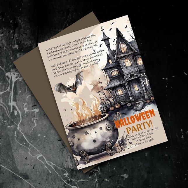Mansão Assombrada | Convite Wicked Cauldron Poem (Elevate your upcoming event with uniquely spooky and captivatingly designed Halloween invitations!)