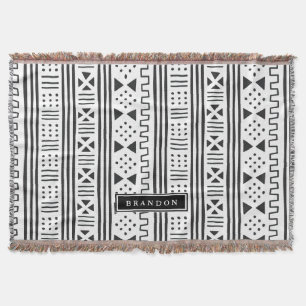 Manta Africano branco MudCloth do preto inspirado