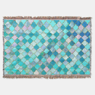 Manta Aqua Teal Dourado Padrão do Azulejo marroquino Ori