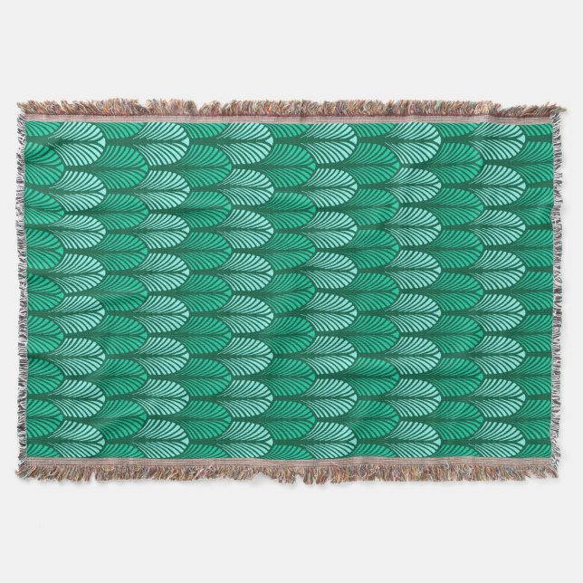 Manta Art Deco Feather Standard, Turquoise e Aqua (Frente)