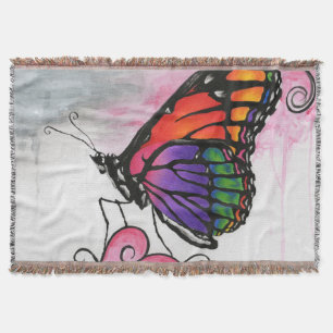 Manta Arte Fantasia Original Borboleta Monarca Arco-íris