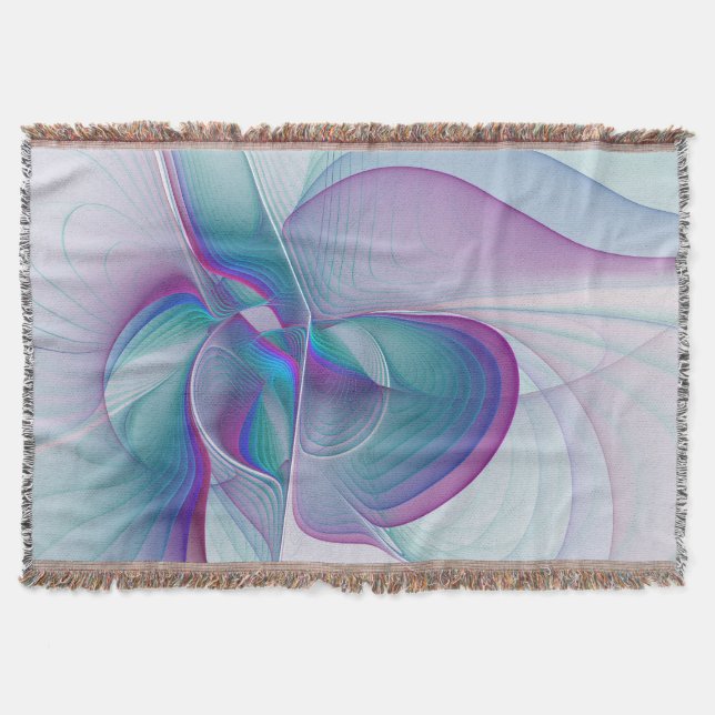 Manta Arte Fractal Turquesa Azul Cor-de-Rosa Moderna (Frente)