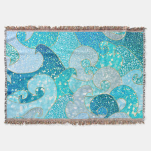 Manta Azul Sereia Faux Glitter Sea- Teal Dourado Oceano