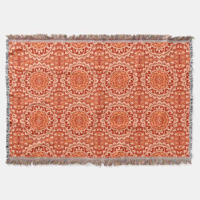 Manta Batik do sudoeste da mandala de Sun, laranja coral (Frente)