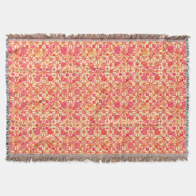 Manta Batik tribal - laranja, cor-de-rosa coral e fúcsia (Frente)