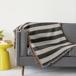 Manta Black and Ivory Stripes Name Monograma   Setor agr