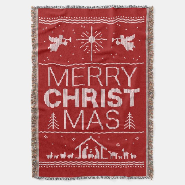 Manta Branca Vermelha Religiosa Fria de Natal (Frente Vertical)