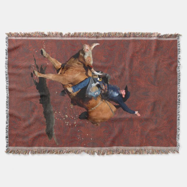 Manta Bucking Bull e Rodeo Cowboy Throw Blanket (Frente)