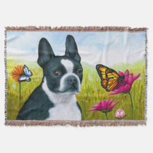 Manta Cão 134 Boston Terrier Butterfly Flower