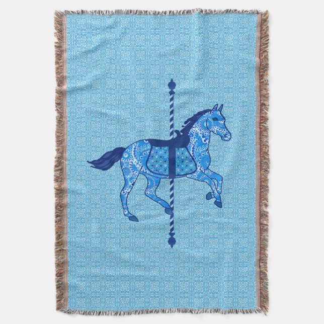 Manta Carrossel Horse - Cobalto e Azul-Céu (Frente Vertical)