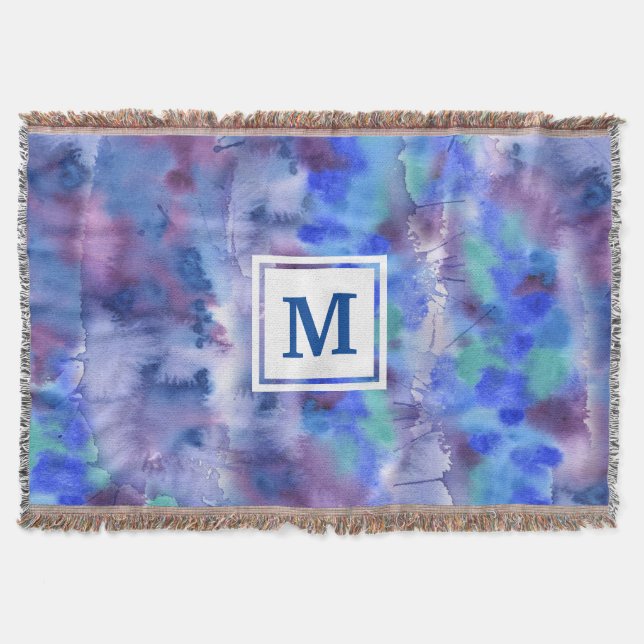 Manta Cerceta roxa azul pintado à mão abstrata da (Frente)