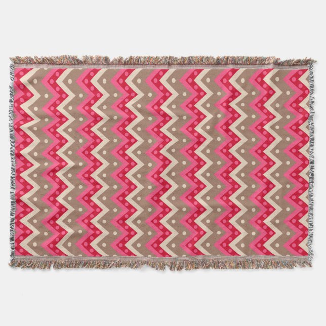 Manta Chevron e pontos - rosa coral e taupe (Frente)
