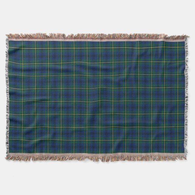 Manta Clan Johnston Tartan Royal Blue e Xadrez Verde (Frente)