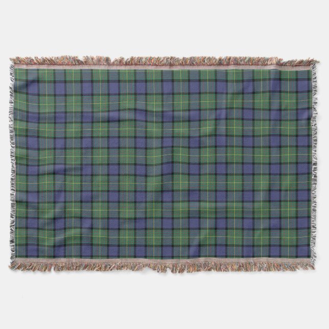 Manta Clan Muir Tartan Blue e Xadrez Verde (Frente)