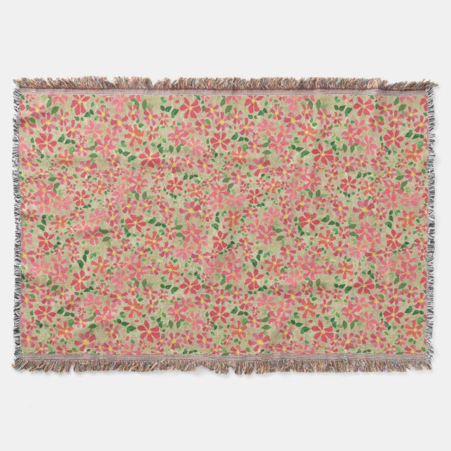 Manta Clematis Pink, Red, Orange Floral Patterno em Taup (Frente)