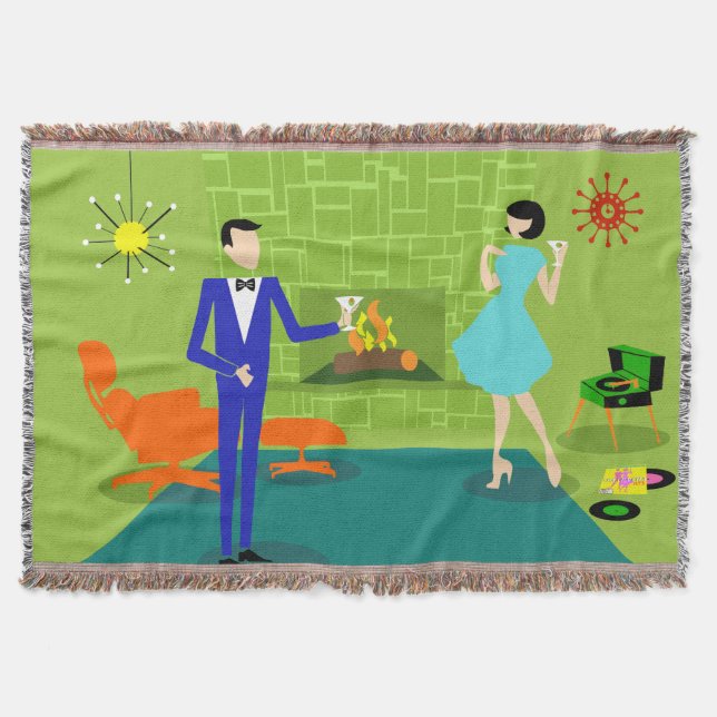 Manta Cobertura moderna do lance do casal do meio século (Frente)