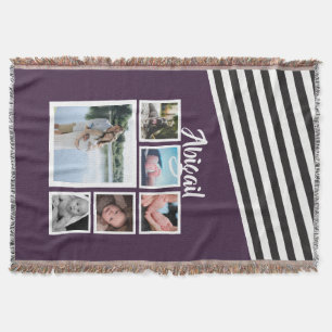 Manta Colagem de Fotografias Purple Striped Personalizad