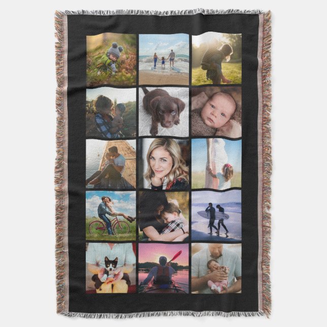 Manta Colagem de Fotos Quadradas Lembrança Preto 15 (Frente Vertical)