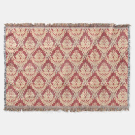 Manta Cor damasco Vintage Em Creme E Vermelho