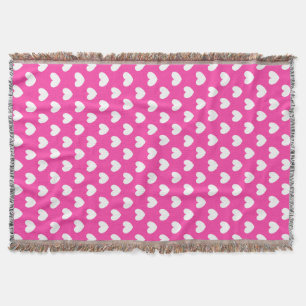 Manta Corações brancos de polca em rosa fuchsia