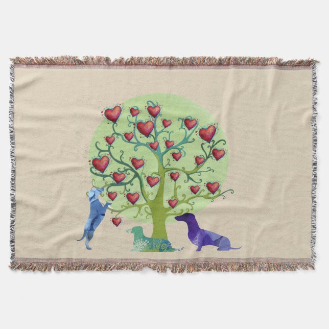 Manta Dachshund Hearts Garden Throw Blanket (Frente)