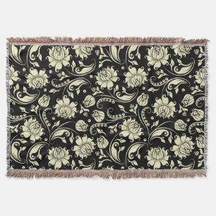 Manta Damasco Floral Preto E Beige Vintage 3