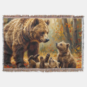Manta de Lançamento da Mamãe Urso e Filhotes