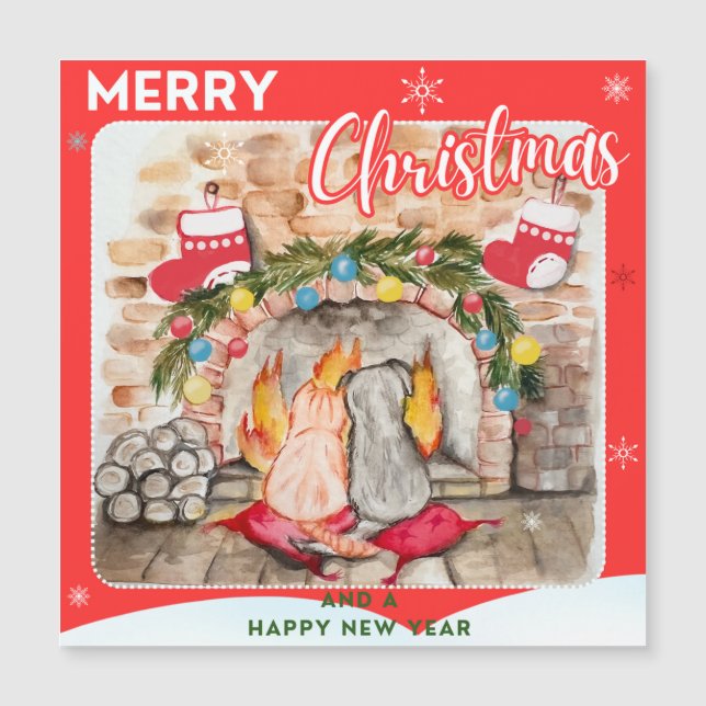 Manta de Natal com cão e gato (Frente)