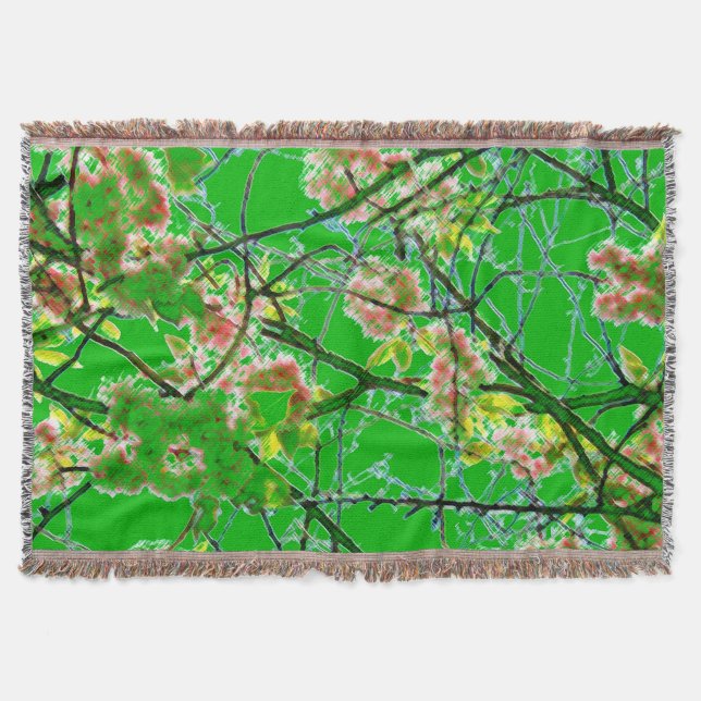Manta Design abstrato floral preto verde-rosa (Frente)