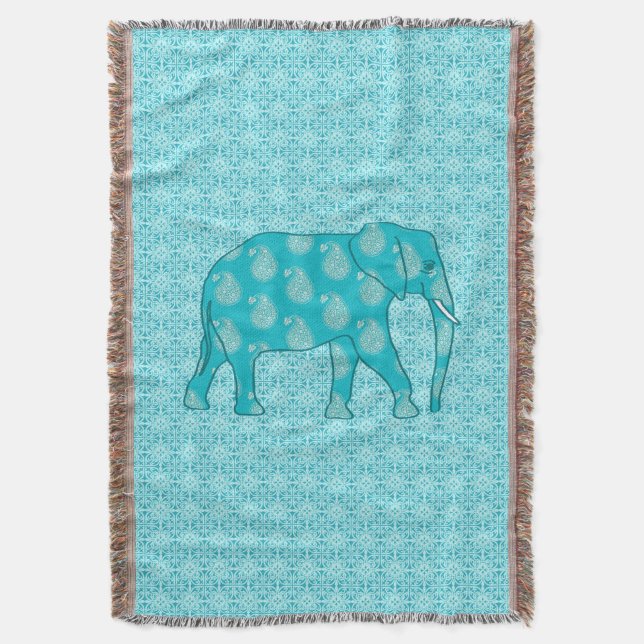 Manta Elefante de Paisley - turquesa e aqua (Frente Vertical)