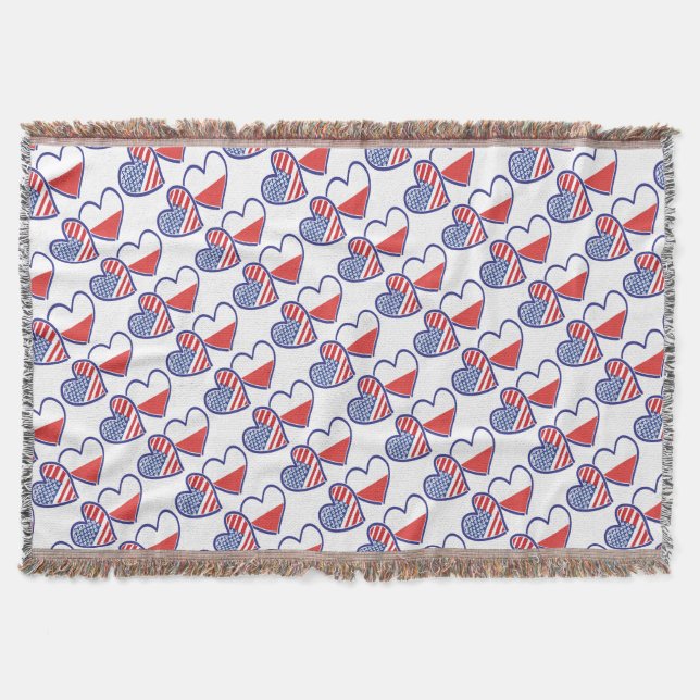 Manta Estados Unidos - Polônia Flag Hearts (Frente)