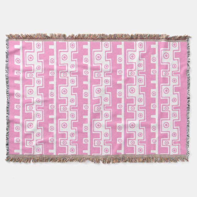 Manta Estilo Tribal II - Rosa sobre Branco (Frente)